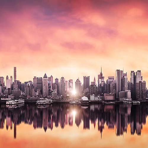 Thumbnail from A very high resolution cityscape VAST photo of Manhattanhenge sunrise among the Midtown Manhattan city skyline skyscrapers; created in New York City by Dan Piech