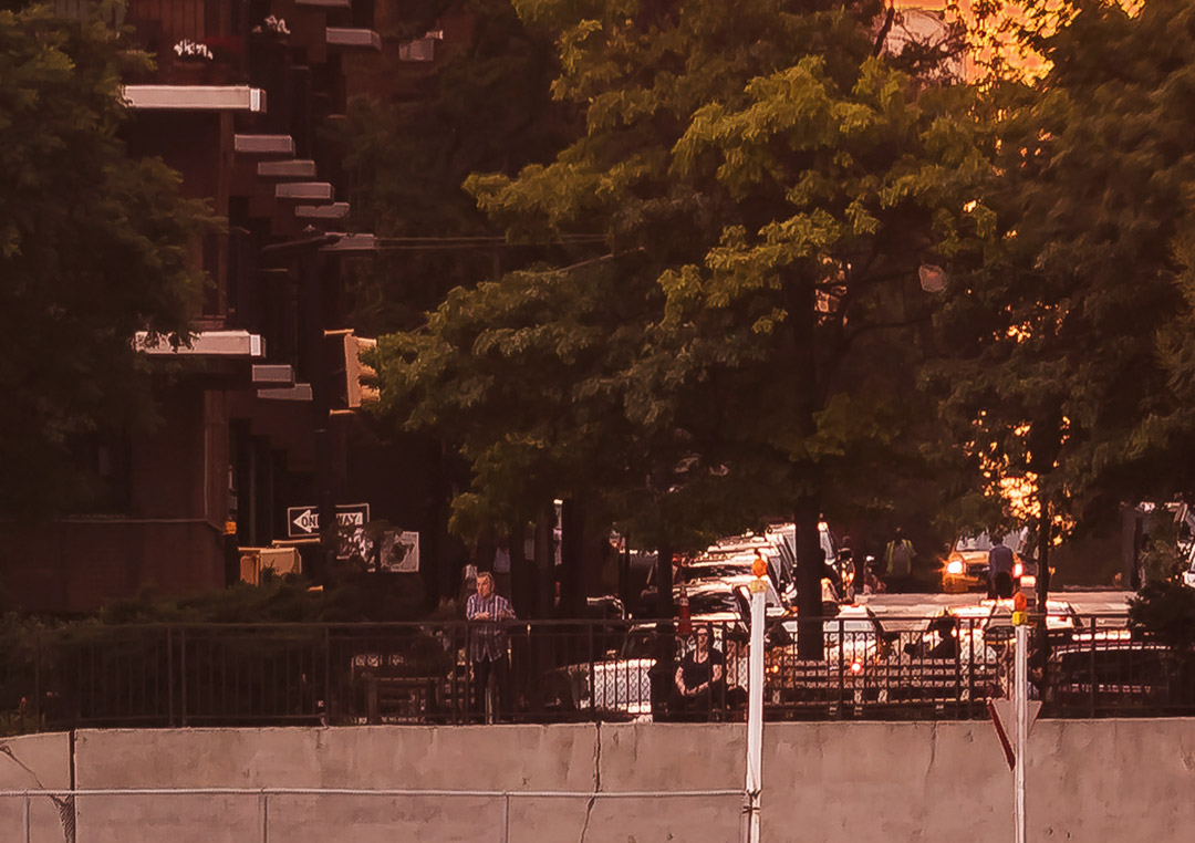 Close up of A very high resolution cityscape VAST photo of the midtown Manhattan city skyline and East River during a beautiful sunset in New York City; created by Dan Piech