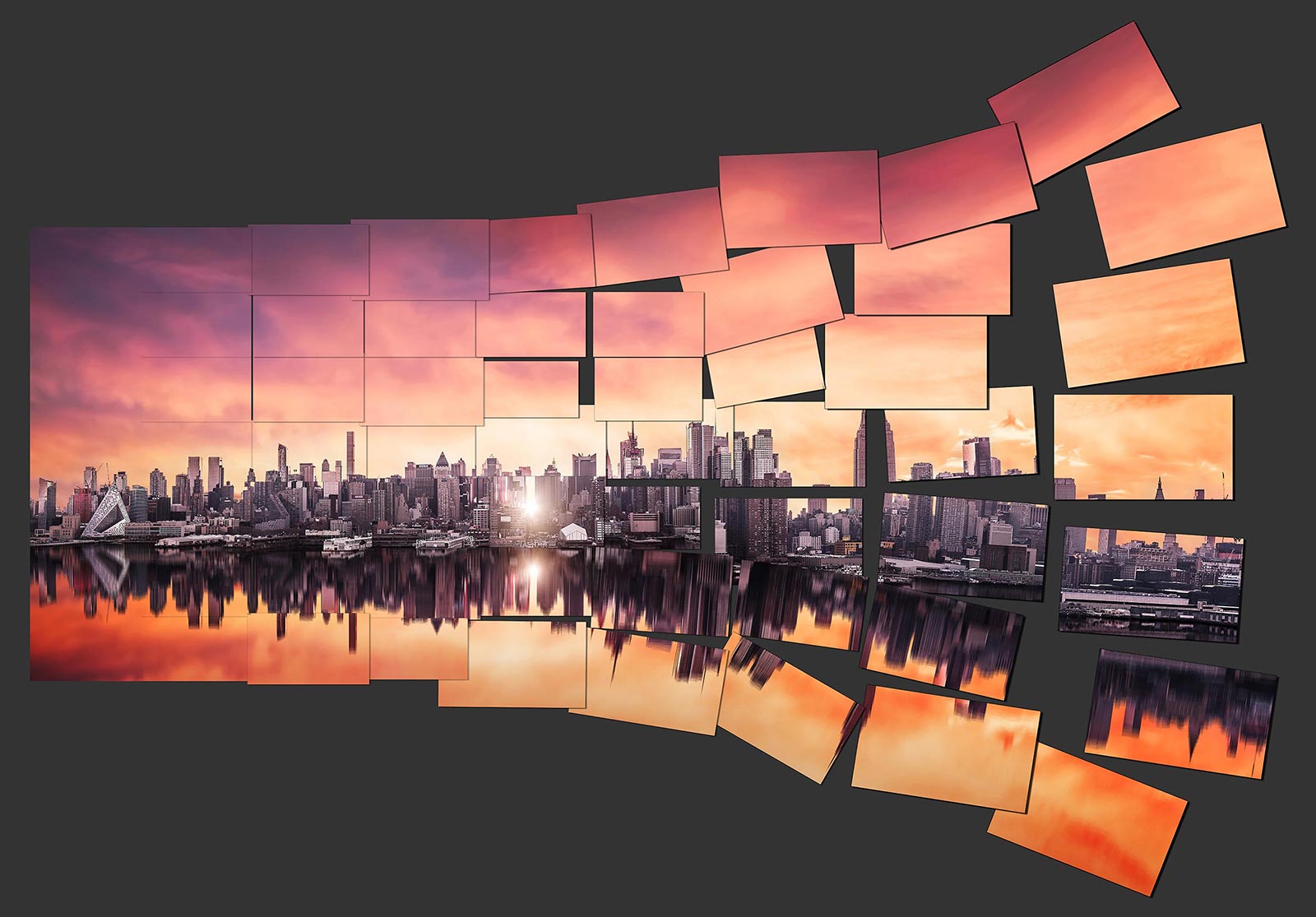 Example of the stitching technique for creating very high resolution VAST photos using photo of sunrise Manhattanhenge in New York City